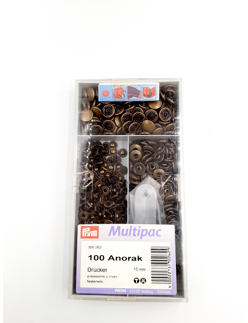 BOUTON PRESSION ANORAK LAITON 15MM MULTIPACS 100PCS