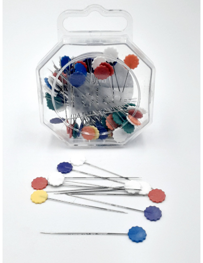 EPINGLE TETE PLATE EN FORME DE FLEUR - BOITE DE 50 UNITES