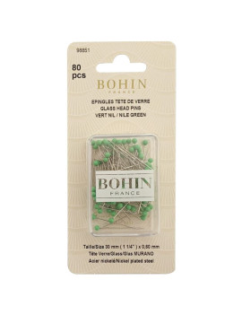 EPINGLES TETE DE VERRE 30 X 0.60 MM VERT NIL BLISTER DE 80 UNITES