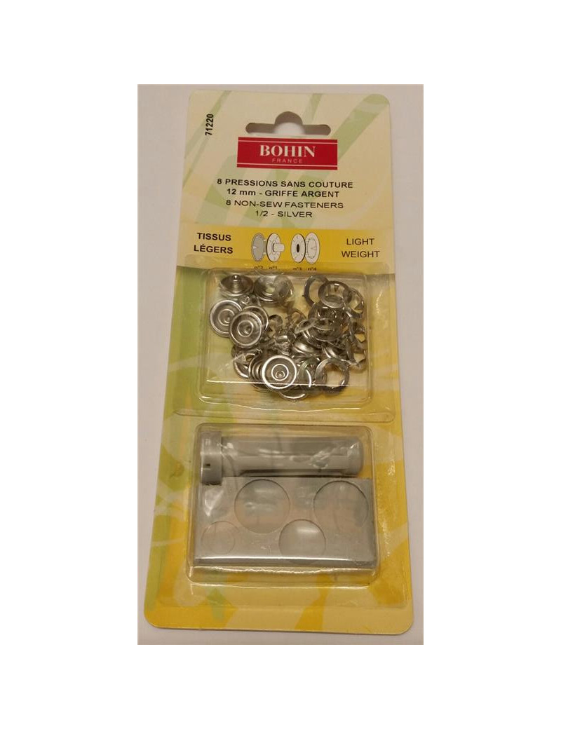 PRESSION GRIFFE 12 MM NICKELE PAR 8 + JEU DE POSE