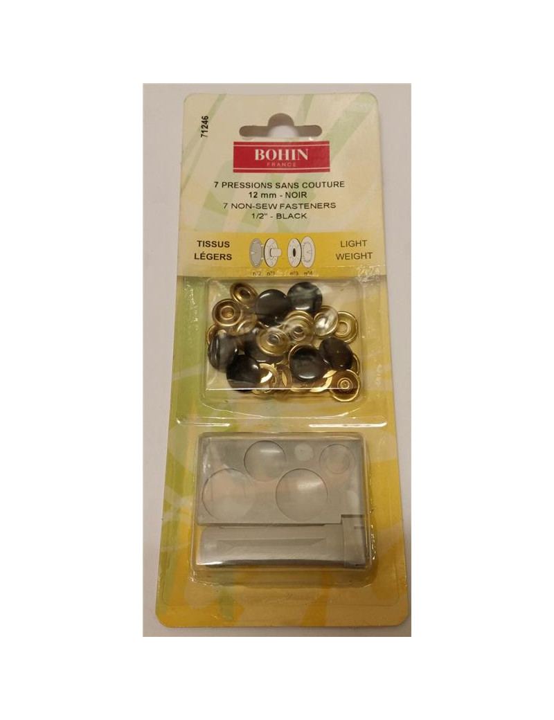 BOUTON GRIFFE 12 MM LAQUE NOIR PAR 7 + JEU DE POSE