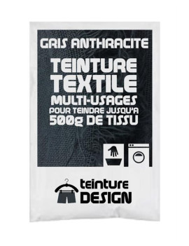 TEINTURE TEXTILE " GRIS ANTHRACITE" 1 SACHET DE 10 GR POUR 500 GR DE TISSU