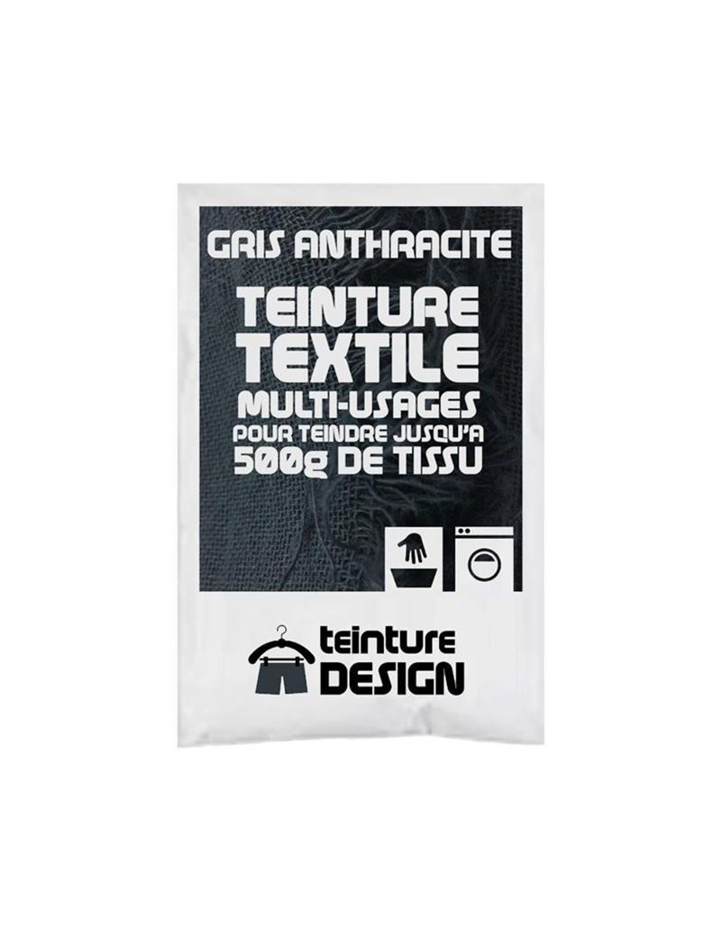 TEINTURE TEXTILE " GRIS ANTHRACITE" 1 SACHET DE 10 GR POUR 500 GR DE TISSU