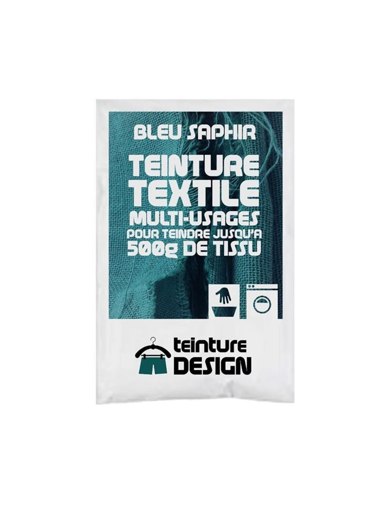 TEINTURE TEXTILE "BLEU SAPHIR" 1 SACHET DE 10 GR POUR 500 GR DE TISSU