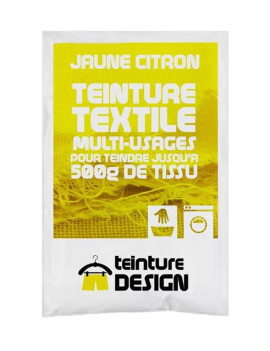 TEINTURE TEXTILE"JAUNE CITRON" 1 SACHET DE 10 GR POUR 500 GR DE TISSU