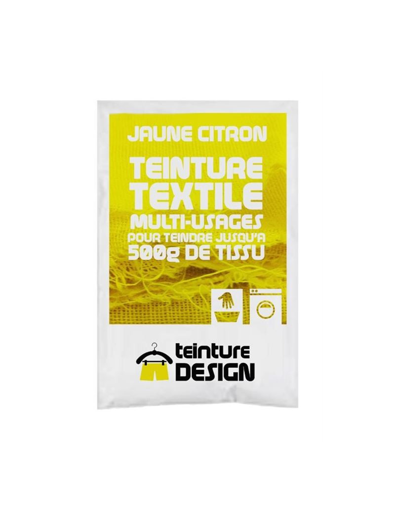 TEINTURE TEXTILE"JAUNE CITRON" 1 SACHET DE 10 GR POUR 500 GR DE TISSU