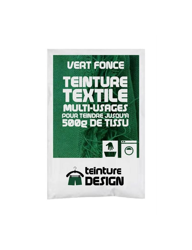 TEINTURE TEXTILE"VERT FONCE" 1 SACHET DE 10 GR POUR 500 GR DE TISSUS
