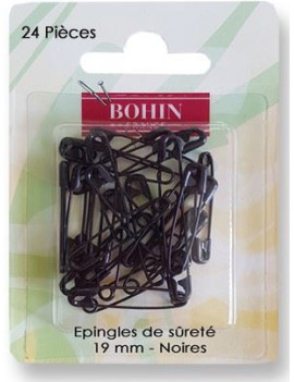 EPINGLES DE SURETE A RESSORT NOIRES 19 MM BLISTER DE 24 UNITES