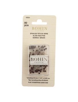 EPINGLES TETE DE VERRE 30 X 0.60 MM MARRON BLISTER DE 80 UNITES