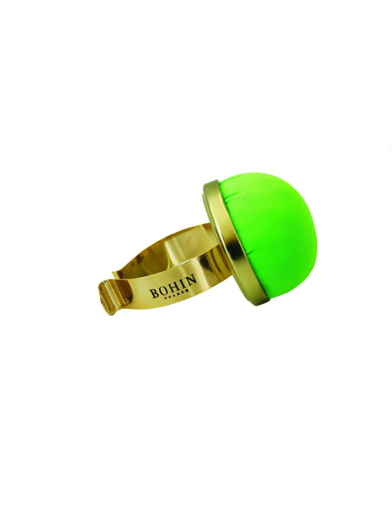 PELOTE EPINGLES BOHIN BRACELET DORE TISSU VERT FLUO