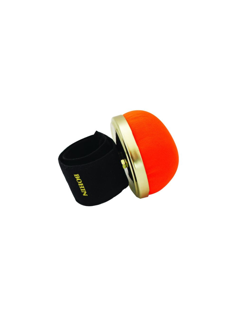 PELOTE EPINGLES BOHIN BRACELET AJUSTABLE TISSU ORANGE FLUO