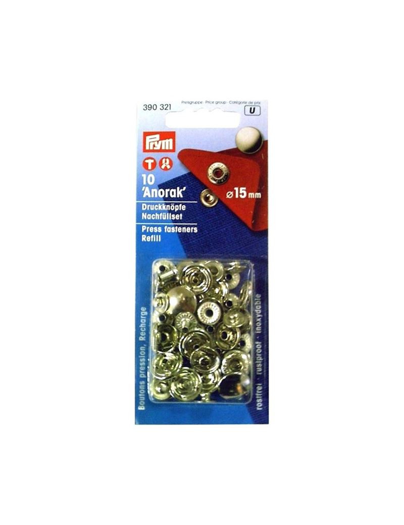 BOUTON PRESSION ANORAK ARGENT 15MM (recharge de 10)