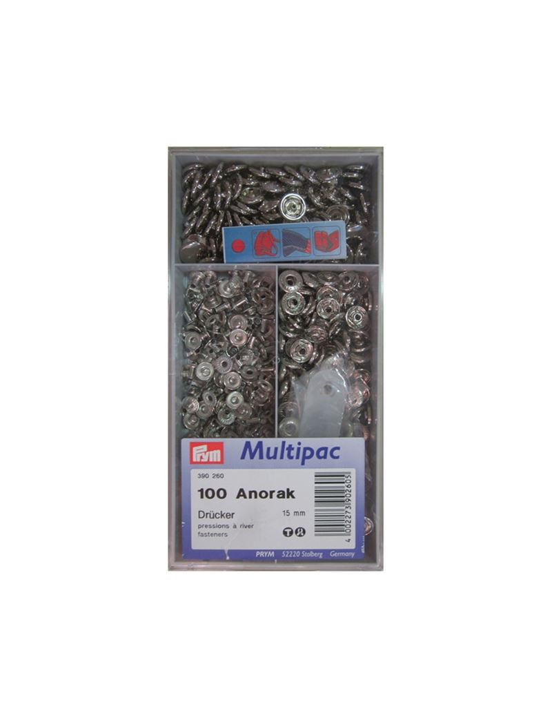 BOUTONS PRESSIONS ANORAK NICKEL 15MM MULTIPAC 100PCS